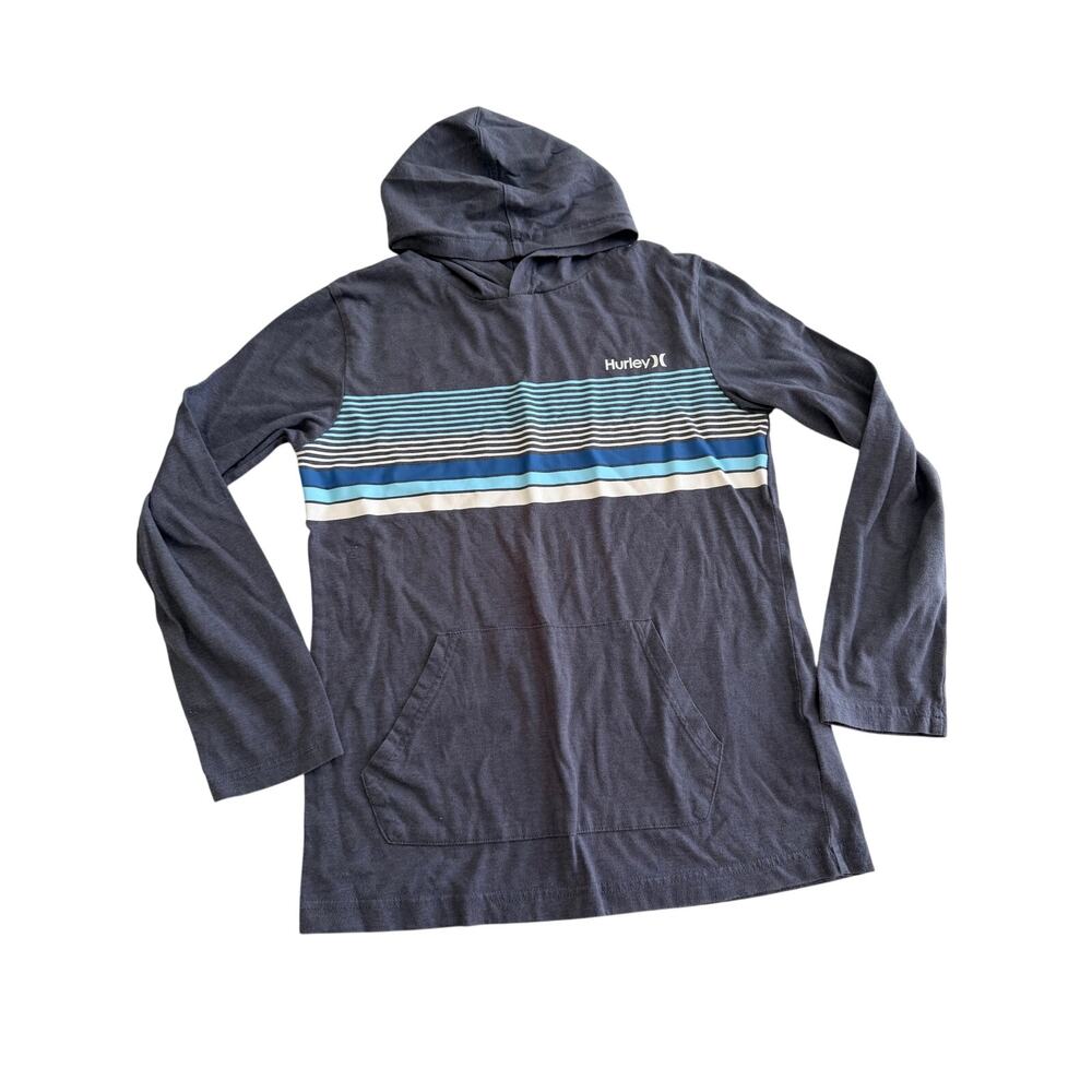 Hurley Boys L 14-16 Gray Surf Stripe Hooded Tee